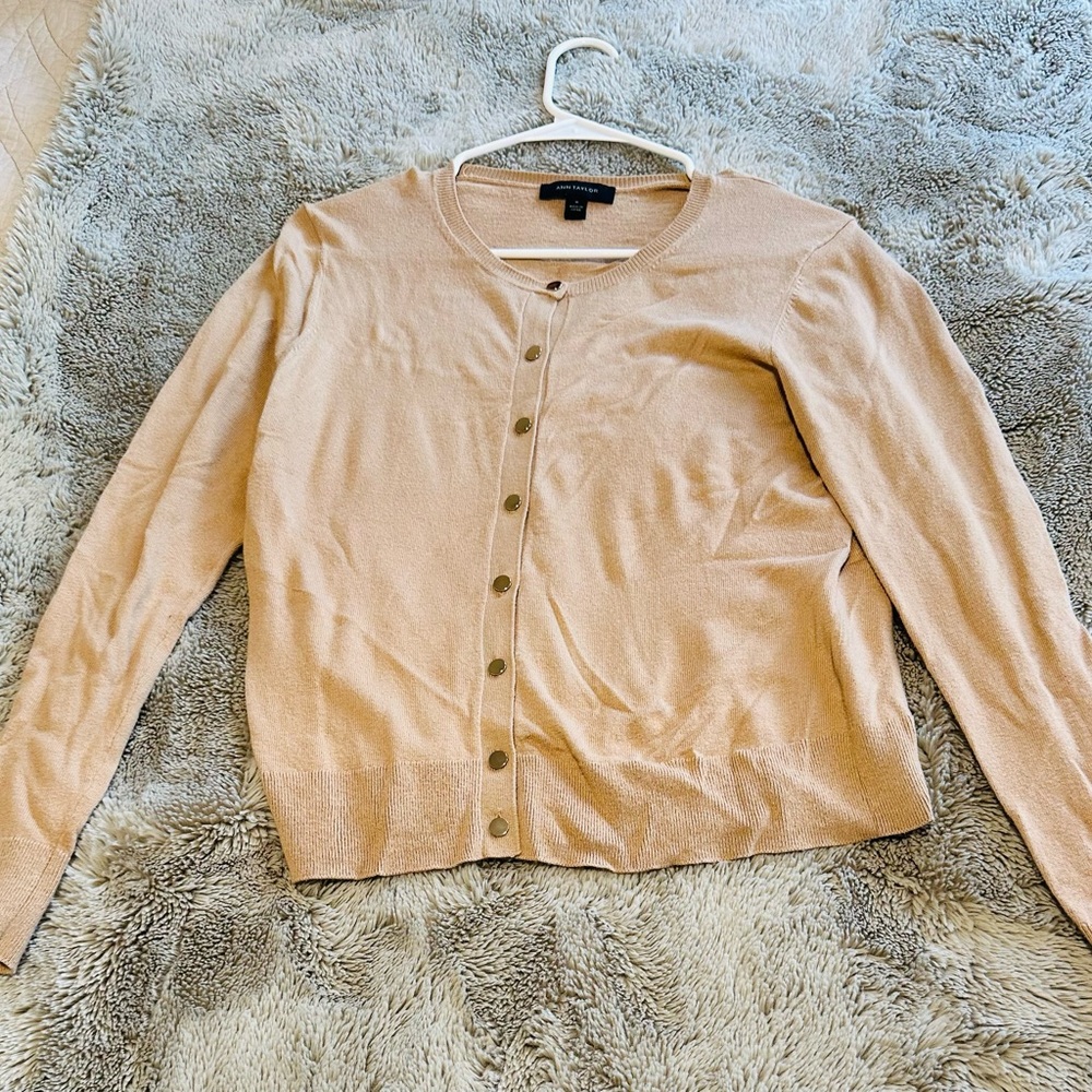 Ann Taylor Beige Button-Up Cardigan